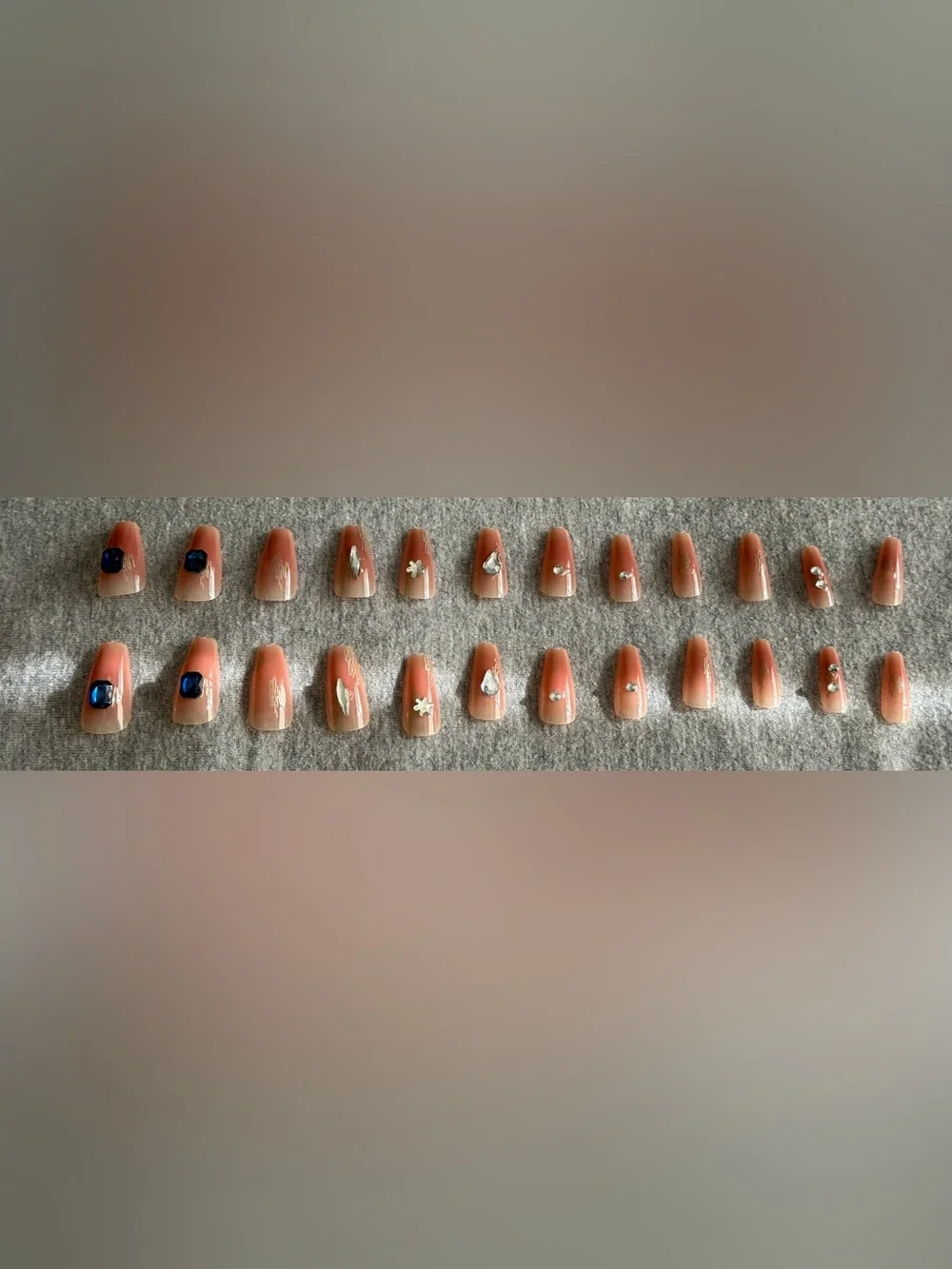 Nude Pink Press-On Nails Set with Rhinestone Accents